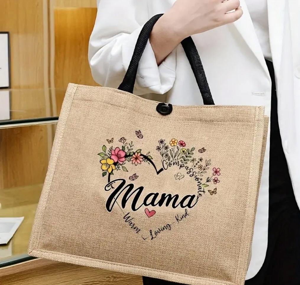 Blumige Tragetasche mit 'Mama'-Aufdruck