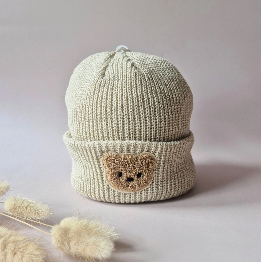 Warme Strickmütze für Babys und Kleinkinder, beige und braun