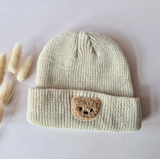 Warme Strickmütze für Babys und Kleinkinder, beige und braun